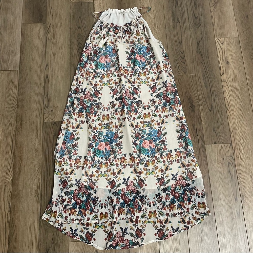 Lucky‎ Brand A-Line Chiffon Floral Sleeveless Multicolor Beige Dress.